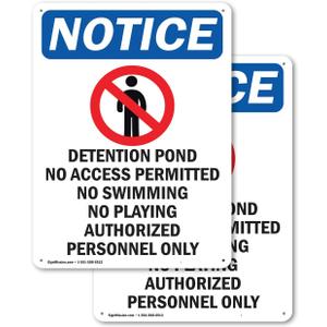(2 Pack) Detention Pond No OSHA Notice Sign 10 Inch X 14 Inch Indoor/Outdoor Rust-Free Aluminum Metal Signs for Workplace, Workshop, and Construction Site, Made in the USA