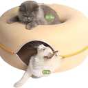 CATTASAURUS Peekaboo Cat Cave for Multiple & Large Cats Up to 30-45 Lbs, Scratch Detachable & Washable Tunnel Bed, Comfy Donut Cat Cave (Pastel Macaron, Large)