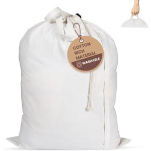 LFH Home Cotton Canvas Extra Large Laundry Bag with Handle, Heavy Duty Drawstring Closure Washable Laundry Bags School Travel, Home, Hotel, College Dorm, Organizer Sack, Toys 28x40-White