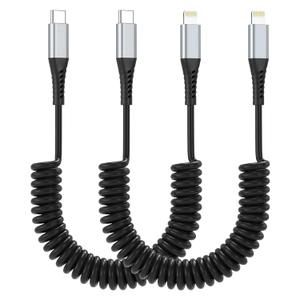 Coiled USB C to Lightning Cable, 2 Pack Retractable iPhone Charging Cable for Car, 3FT USBC to Lightning Cable for iPhone 14 13 12 11 Pro Max Mini 10 8 7 Plus XR XS SE, AirPod