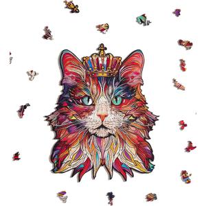 Wooden Puzzles for Adults  Cat King 200 Piece Jigsaw Puzzles with Unique Shape -Challenging Puzzle Perfect for Game Nights, Ideal Creative Gift Ideas/Perfect Home Decor/Wall Art