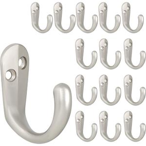 IBosins 15PCS Coat Hooks Wall Mounted Single Prong Robe Hook for Hanging Towel Hooks with 30 Screws for Bags, Hat, Cap, Scarf, Cup (Silvery)
