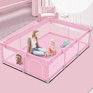 Pink Baby Playpen 74x50 Inches Playpen for Little Princess Play Yards Indoor & Outdoor Sturdy Safety Baby Girls Play Pen with Soft Breathable Mesh Toddlers Activity Center with Anti-Slip Base