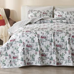 Great Bay Home King Christmas Quilt Set with Shams - Reversible Winter Bedspread Coverlet with Holiday Pattern Bedding Set (Includes 1 Quilt, 2 Pillow Shams)
