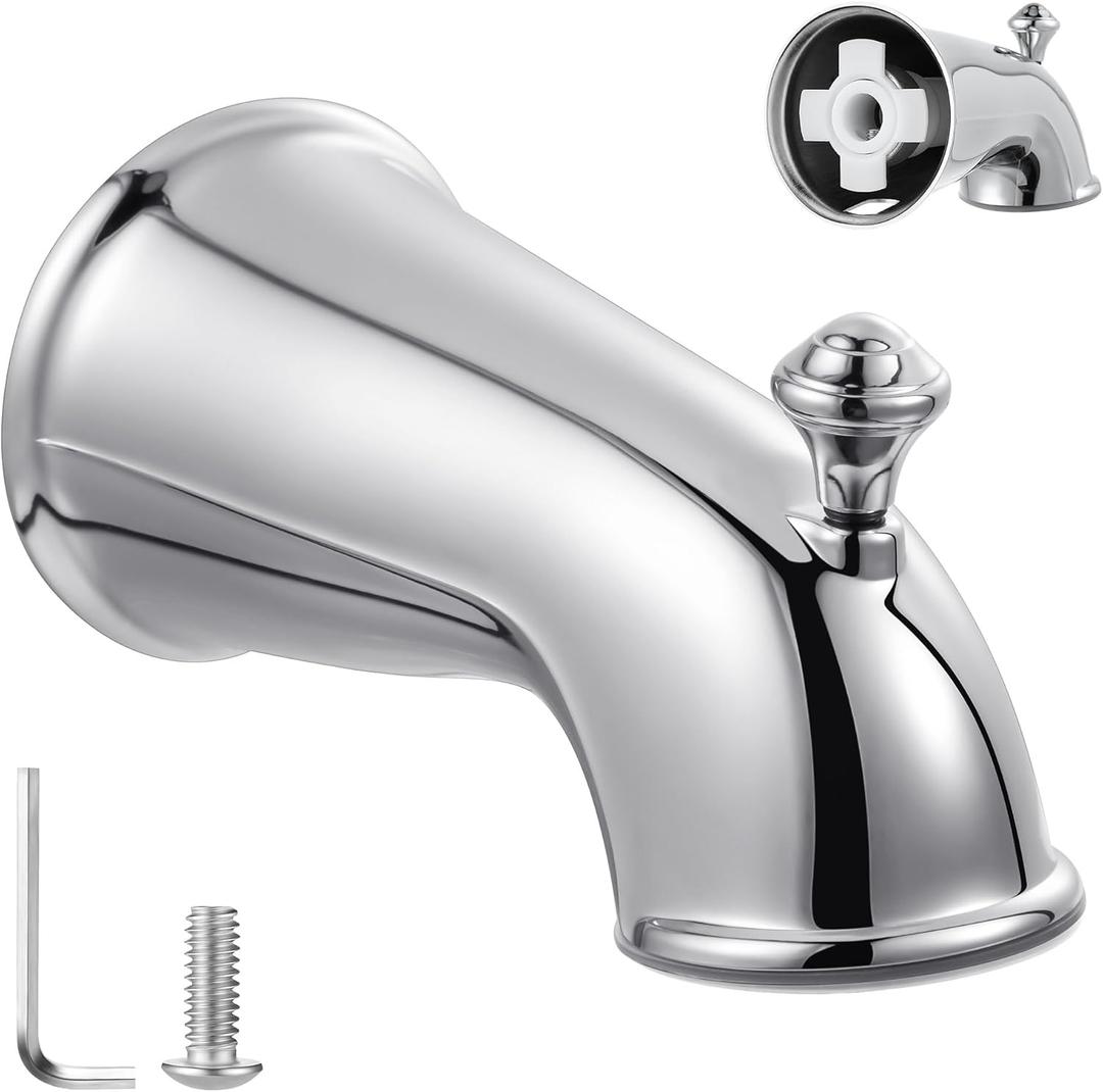 Enhon 6 Inch Slip on Tub Spout with Diverter, Decorative Bathtub Spout with Pull Up Diverter, Fits 1/2" Copper Water Tube(5/8" Diameter), 5/32" Hex Wrench(Polished Chrome)