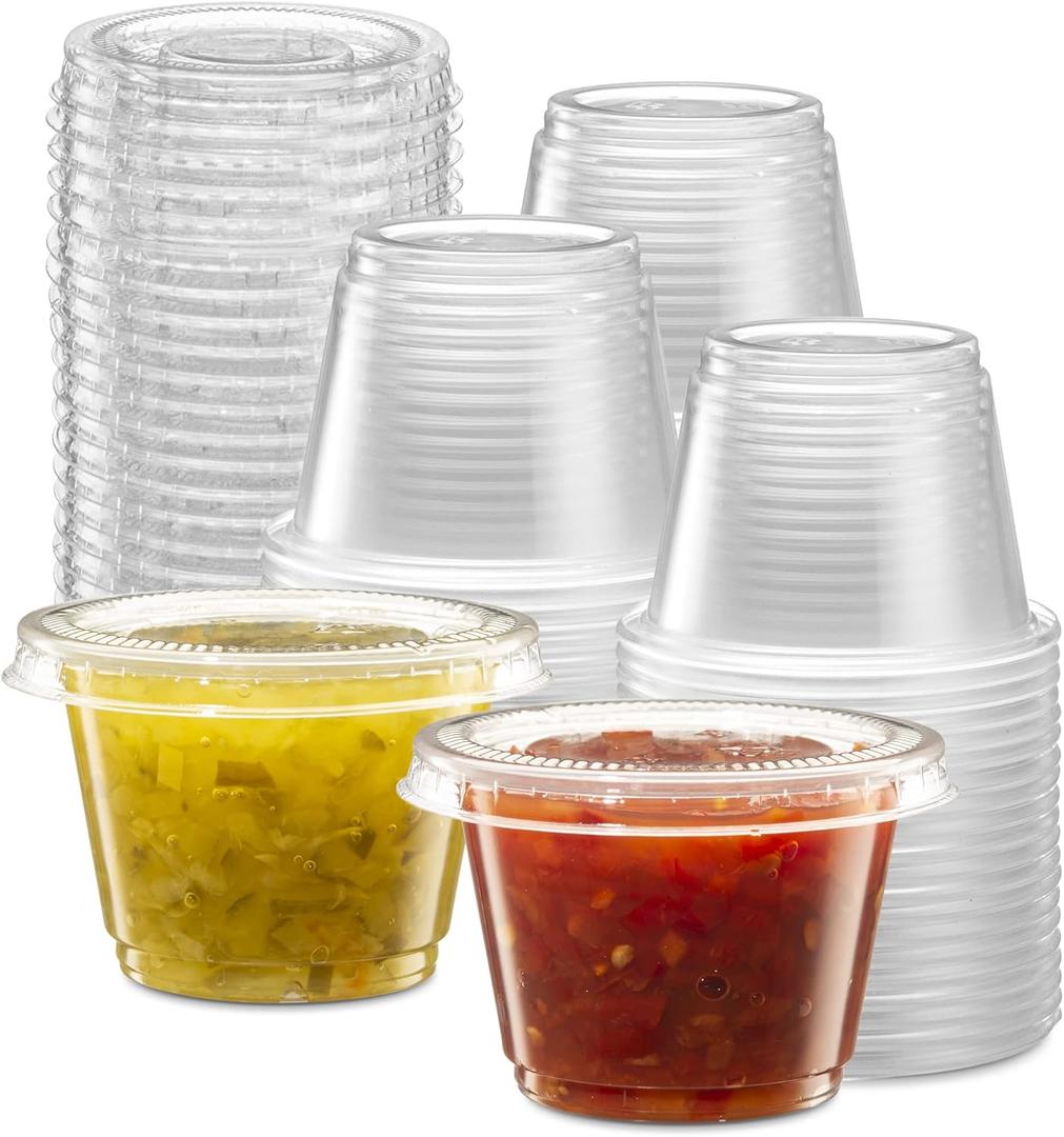 {2.5 oz,200 Sets} Clear Diposable Plastic Portion Cups With Lids, Small Mini Containers For Portion Controll, Jello Shots, Meal Prep, Sauce Cups, Slime, Crafts, Disposable Souffle Cups & Much more