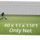 40'L x 11'W x 11'H Batting Cage Net 36 Ply PE Heavy Duty Baseball & Softball Batting Cage Netting Fully Enclosed Batting Cages for Backyard with Door (Net Only No Frame)