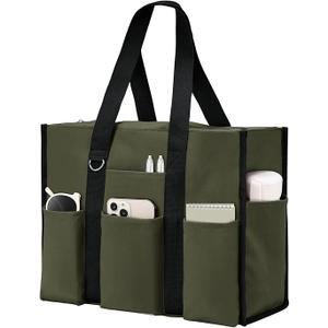 Becokan Large Tote Bag for Women Waterproof with 12 Pockets Top Zipper Closure Utility Teacher Nurse Bags for Work School
