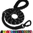 Rope Dog Leash 5 FT: Heavy Duty Leashes with Swivel Lockable Hook Reflective Threads Bungee and Padded Handle - Dog Lead for Large Small Medium Dogs Outside Walking Hiking Black
