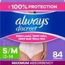 Always Discreet Adult Diapers for Women, Incontinence Underwear, Postpartum Essentials, Disposable Briefs, Max Absorbency, Bladder Leak Protection, Small/Medium, 84ct