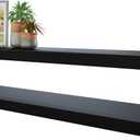 BAMEOS Floating Shelves, 35 Wx7 D Black Wall Mounted Wooden Shelves with Invisible Brackets Set of 2, Hanging Wall Shelves Decoration for Bedroom and Kitchen
