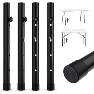 Table Leg Extensions for Straight/Bent Folding Tables, Metal Extenders, Reduces Stooped Work, Improves Back Pain, 4 Levels/Heights Adjustable Risers (4 Pack)