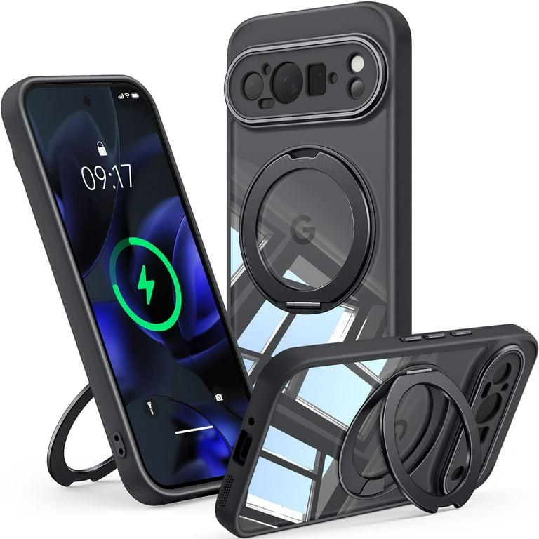 AmoraAqua Compatible with Google Pixel 9 Pro Case with 360° Magnetic Ring Stand [Compatible with Mag-Safe ] Shockproof Translucent Phone Case for Google Pixel 9 Pro 6.3 inches,Black