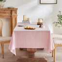 ZeeMart Linen Checked Table Cloth 60x84 Inches (Fit 5ft, Narrow Fit 6ft Rectangle Table), Farmhouse Style Plaid Embroidered Water Resistant Table Cover, Pink