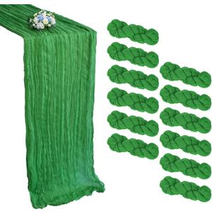12 Pack Green Cheesecloth Table Runner 10Ft 23 x 120 Inch | Boho Gauze Fabric, Rustic Sheer, For Wedding Birthday Party Baby Shower, Home Decorations