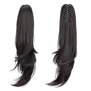 Ponytail Extension,Hair Extension Ponytail 20" Long Claw Hair Extension Synthetic Wavy Straight Hairpieces Ponytail Clip in Ponytail Wig Daily Fluffy Pony Tail for Women(Natural Black)