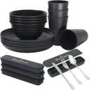 28pcs Wheat Straw Dinnerware Sets, Microwave Safe Wheat Straw Plates and Bowls Sets for 4, Large Plates, Bowls, Cups