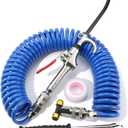 Air Blow Gun Kit Heavy Duty Air Seat Blow Gun Kit for Semi Truck Air Hose with 30FT Long Coil and Extended Dual Head Tire Air Chuck Blue