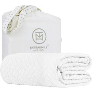 Threadmill Luxury Cotton Blankets for Queen Size Bed | All-Season 100% Cotton Queen Size Blanket | Criss Cross Jacquard Cozy Lightweight, Soft Breathable Coverlet fits Full Size Bed, 90x92 | White
