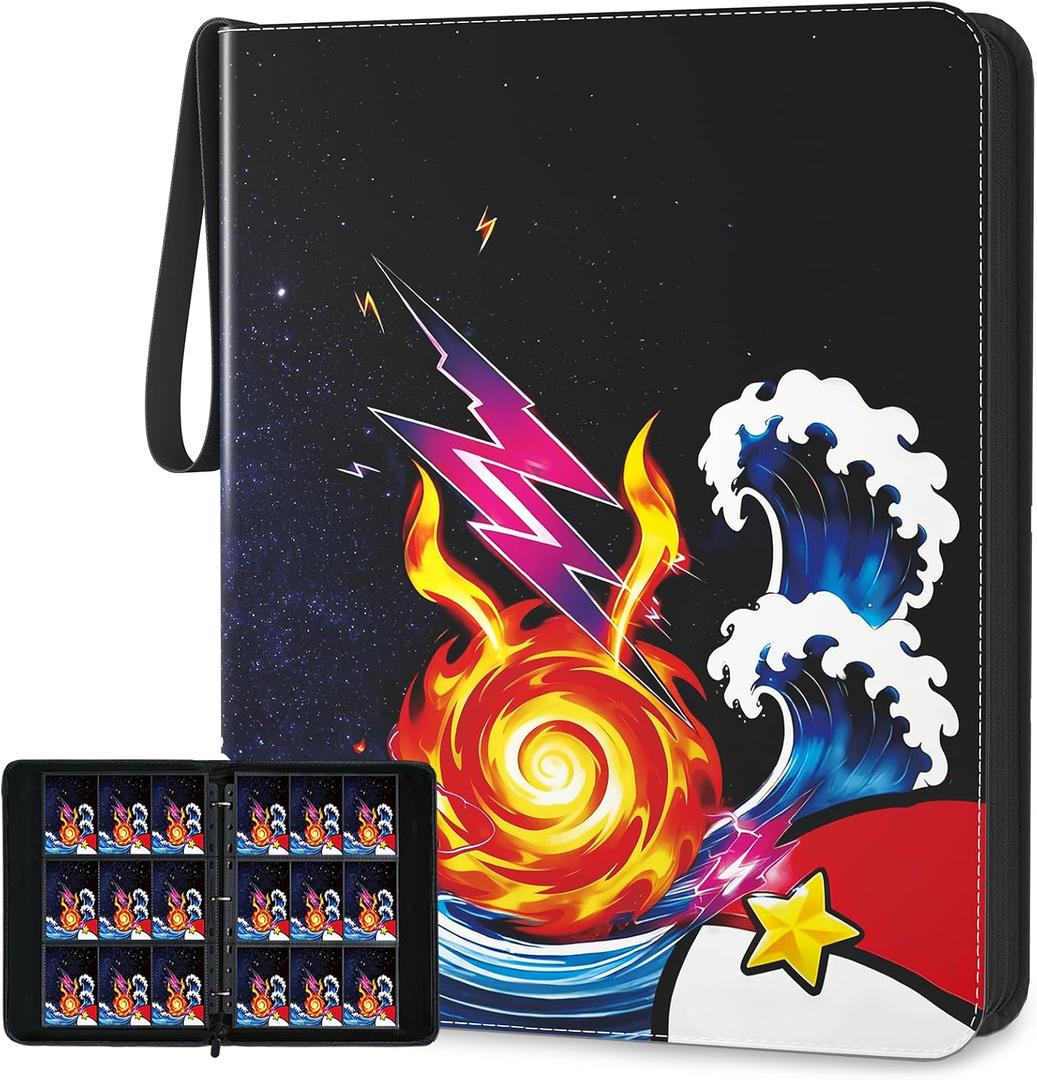 Trading Card Binder, 9 Pocket 900-Pocket with 50 Removable Binder Sleeves, 3-Ring Zipper Waterproof Card Collection Binder, Trading Card Holder for MTG/TCG Cards, Gifts for Boys and GirlsStarry Sky