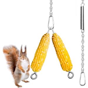 Hanging Squirrel Feeder Outside Corn Cobs Holder for Squirrels Chipmunk Funny Toy (Stainless Steel B)