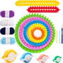 VGOODALL 18PCS Knitting Loom Kit for Beginners, Round & Rectangle Looms Pom Pom Maker with Yarn for Hat, Scarf, Blanket, Christmas Craft Gifts for Adults & Kids