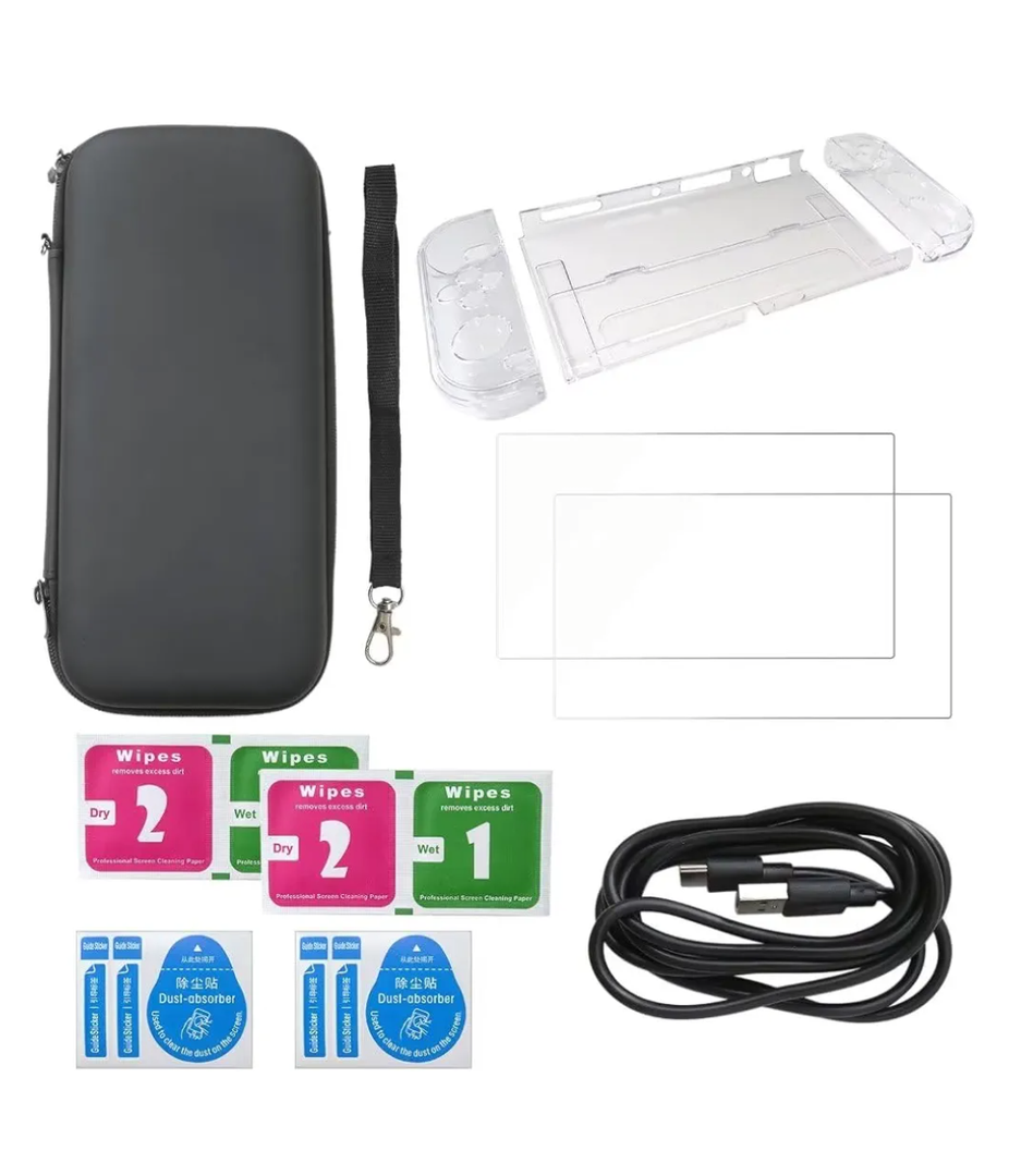 For Nintendo OLED Switch - Clear Protective Shell Hard Case Cover and Black Carrying Bag and Screen Protector to Protects From Accidental Bumps, Scratches