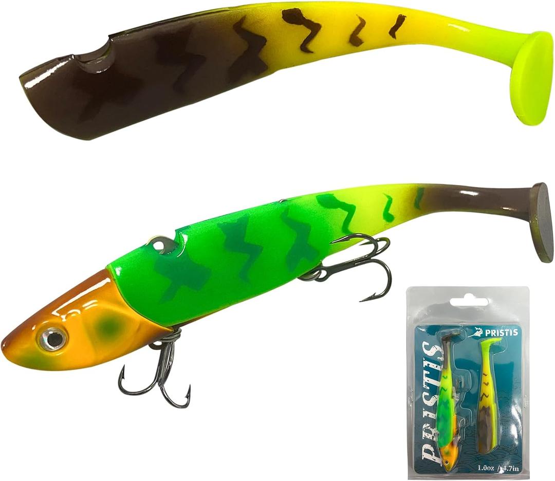 Pristis Jig Head Fishing Lures for Freshwater Saltwater, Weedless Swim Jig Teasers with Sharp Hooks & Exquisite Coating, Pre-Rigged Vibrating Swimbaits Kit Gear for Bass Crappie Walleye Trout Pike