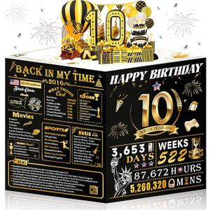 OLOSONG 10th Birthday Card for Girl Boy Son Daughter, Big Pop Up 10th Birthday Cards for Grandson Granddaughter, Back In 2016 Funny 10 Year Old Birthday Decorations