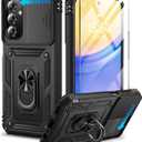 BaHaHoues for Samsung Galaxy A15 5G Case with Screen Protector & Slide Camera Lens Cover,Built-in 360Rotate Magnetic Ring Stand Shockproof Protective Phone Case for Samsung A15 5G Case (Black)