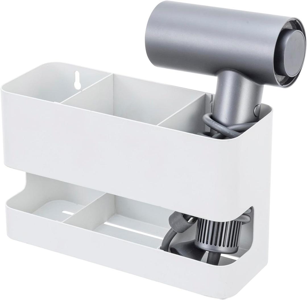 MyGift Modern Wall Mounted White Metal Hair Styling Tools and Accessories Heat Resistant Holder with 3 Slots, Salon Hot Tool Organizer Rack for Blow Dryer Straightener Curling Iron