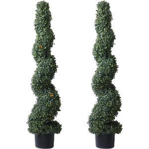 ALL SEASON GREEN 4' Spiral Boxwood Topiary Trees Artificial Outdoor Plants in Plastic Pot Front Porch Plants Set of 2
