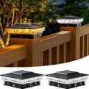 btfarm 2 Pack Solar Post Cap Lights Outdoor, 2 Color Modes 16 LED Fence Post Lights Fit 4x4 3.5x3.5 Wooden/Vinyl, Bright Waterproof Solar Powered Deck Lighting Outside for Patio Porch Garden, Black