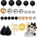 MEMOVAN 25pcs Man Cake Topper Disco Ball Cake Topper Black & Gold Balls Palm Leaves Black Gold Boho Cake Decorations for Man Boy Bohemian Black Theme Wedding Baby Shower Birthday Party