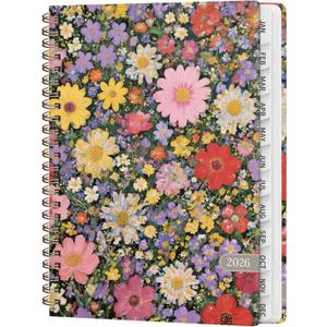 4 x 2026 Planner, Weekly and Monthly Calendar Planner Book, Jan 2026 - Dec 2026, Planning Agenda for Desk Accessories and School Supplies - A5 (6.3'' x 8.5'') (Flower Field)