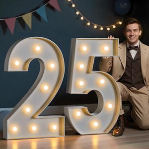 Marquee Numbers Large 25th-Birthday Decorations: 3FT Light Up Numbers 25 Years Old Birthday Decor for Men Women Big Sign Party Anniversary Graduation Cardboard Backdrop Mosaic Balloon Signs Blocks