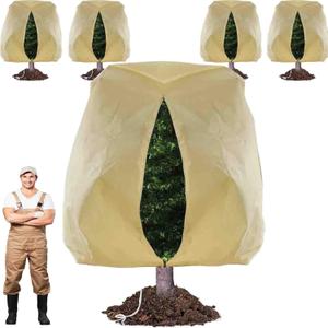 TCBWFY 95x80 Inch Huge Plant Covers Freeze Protection Frost Cloth for Outdoor Plants,2.82oz/yd Thickened Winter Tree Covers with Zipper Drawstring,4 Pack Frost Blanket from Wind,Pest and Animal (Beige)