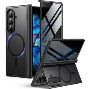 BERFY for Samsung Galaxy Z Fold 7 Case with Privacy Screen Protector, [Compatible with MagSafe][Anti Spy] Built-in Hidden Kickstand, Full-Body Shockproof Slim Phone Case for Z Fold 7, Black