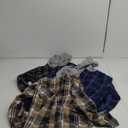 ZITY 3 Pack Men's Flannel Hoodie Shirts Long Sleeve Casual Vintage Button Down Plaid Shirt Jacket with Pocket (Large, Deepbluebeige Navy White)