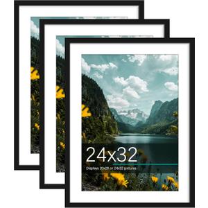 Picrit 24x32 Picture Frame 3 Pack, Black Poster Frame, Display Poster 20 x 28 with Mat or 24 x 32 without Mat for Horizontal or Vertical Wall Mounting