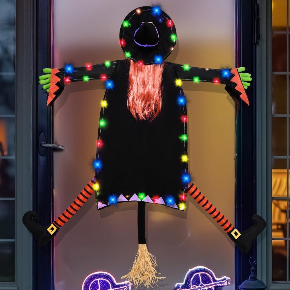 JOYIN 60'' Halloween Decoration Outdoor Flying Witch with String Lights, Large Crashing Witch Halloween Light Up Decor for Haunted House Prop, Porch, Yard, Tree, Patio, Indoor Decor