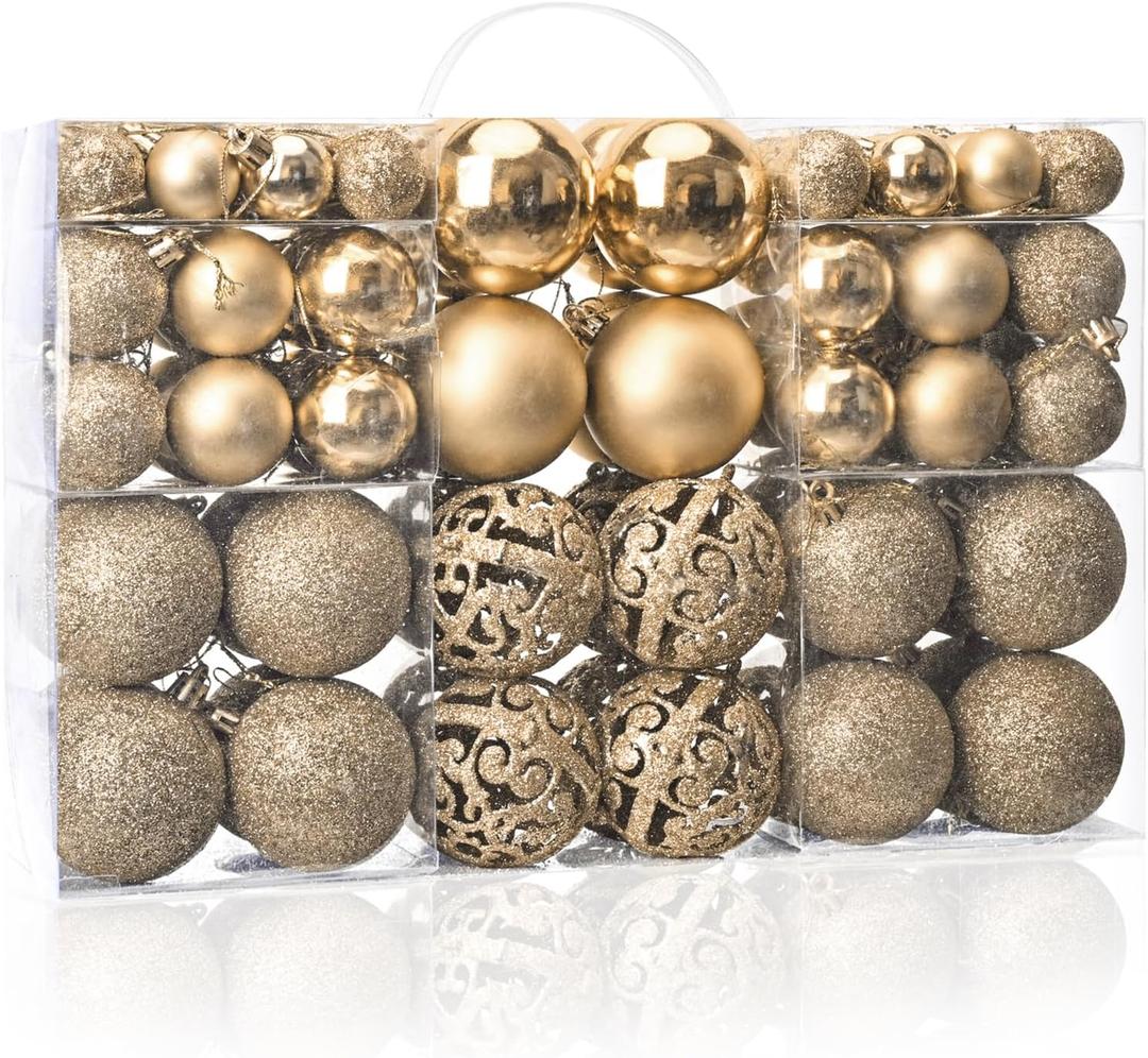 MeetXmas 100PCS Christmas Balls Ornaments, Champagne Shatterproof Hanging Xmas Tree Decorations