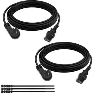 Elecan 3 Prong S Flat Plug Replacement Power Cord 3 FT/2 Pack-45 Degree Angled Plug-Low Profile Heatproof Flexible Durable AC Device Power Cable for Appliance, PC, TV, ETL 18AWG 125V 10A, with Ties