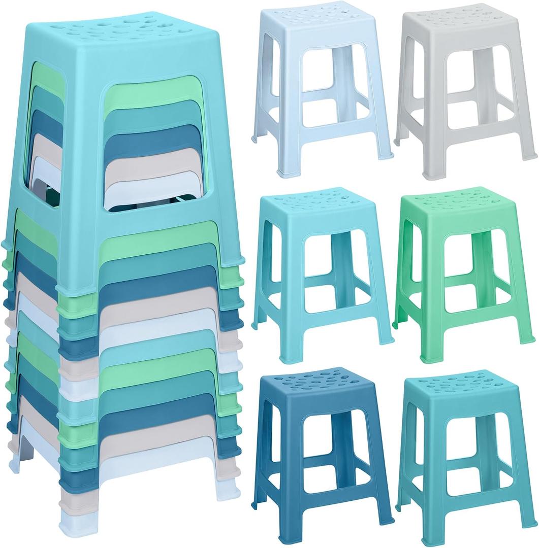 TURSTIN 12 Pack Plastic Stools 16.9 Inch Nesting Stools 6 Color Portable Backless Bar Stool Flexible Seating Chairs for Classroom Office Home, 16.9 Inches X 10.6 Inches