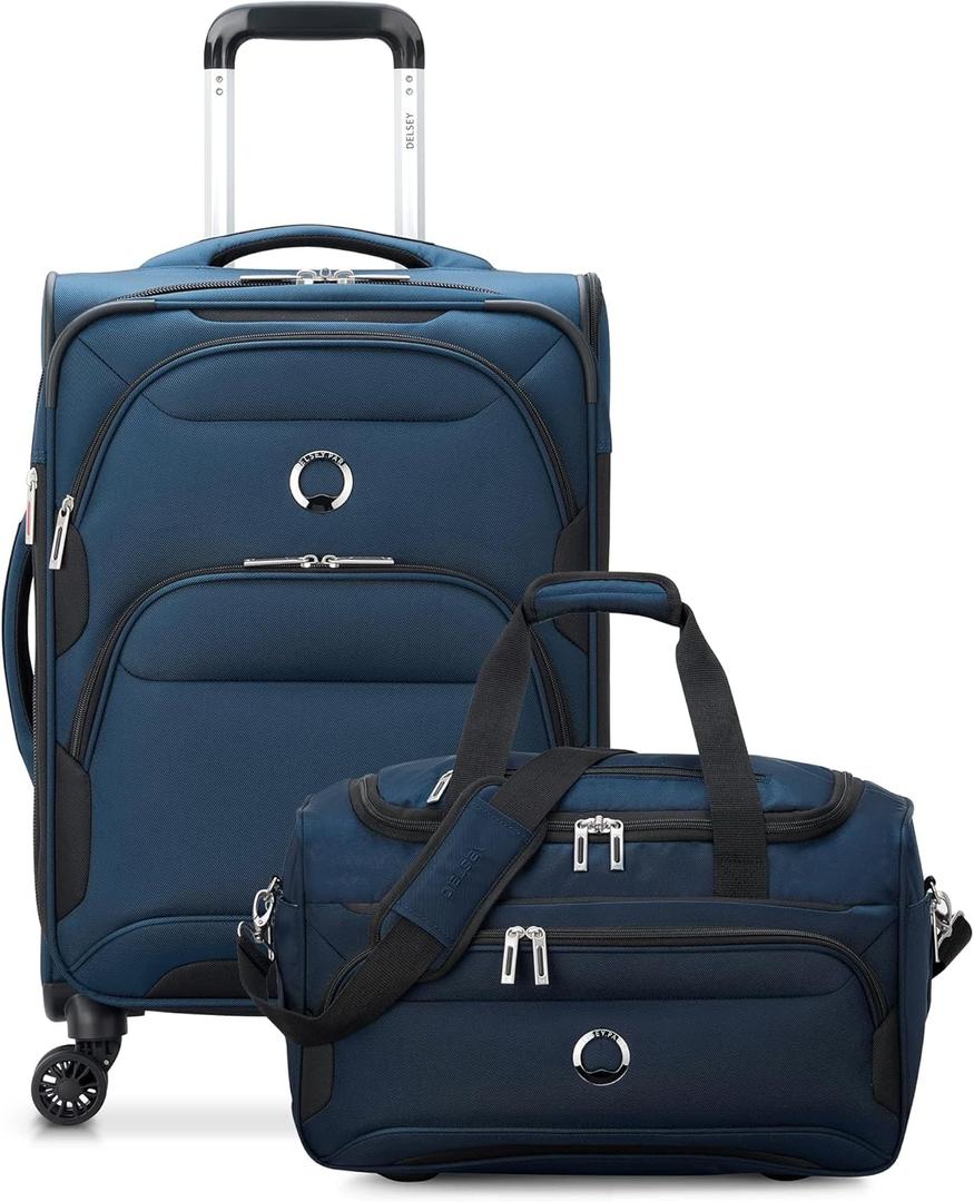 DELSEY PARIS Sky Max 2.0 Softside Expandable Luggage with Spinner Wheels, Blue, 2-Piece Set (21/Duffle)