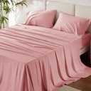 Bedsure Full Size Bed Sheets, Cooling Sheets for Full Size, Rayon Derived from Bamboo, Breathable & Soft Deep Pocket Up to 16 Inches, Hotel Luxury Silky Bedding, Bedsheet & Pillowcases, Blush Pink