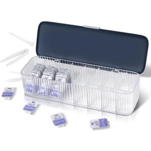 P-80 Daily Contact Lens Organizer with Remover & Tweezer, Disposable Lens Dispenser, Clear Plastic Box for All Brands (Blue), 11.34 x 3.74 x 2.68 inches
