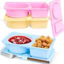 YOBEYI 3 PCS Silicone Snack Containers with Lids, Reusable Dual Compartment Salad Dressing Sauce Seasoning Container, Food Storage Boxes for Travel, Office, Picnic