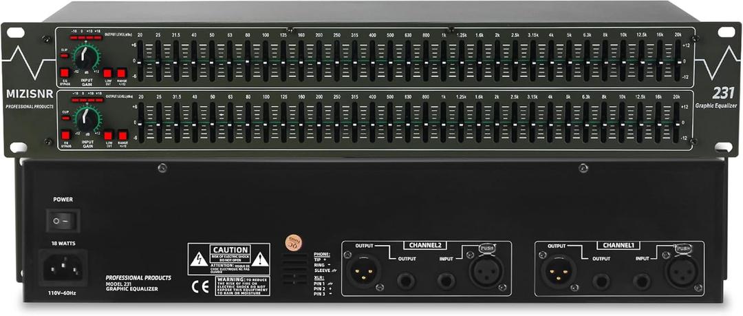 Graphic Equalizer 31-Band Stereo EQ for Home Audio, Dual Channel Professional DJ Equalizer (EQ-231)