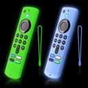 2-Pack Glowing Green + Glow Blue Remote Cover Compatible with Amazon Fire TV Stick, HD, 3rd Gen., 4K Remote Controls, Anti-Slip Silicone Protective Case with Lanyard, GITD!